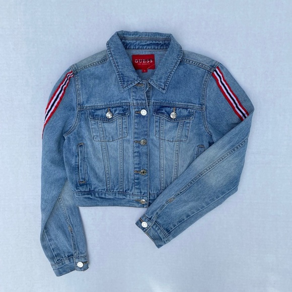 NEW GUESS Hayley Racer-Stripe Denim Jacket SZ S - Picture 8 of 11